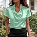 foreign trade summer fashion solid color casual turn-down collar button-down professional style short-sleeve top shirt