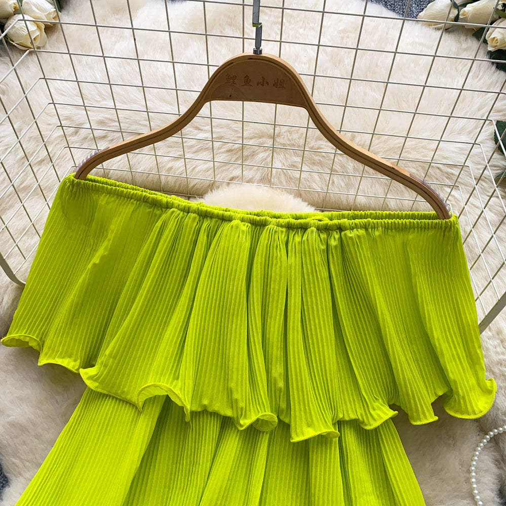 Korean style off-the-shoulder ruffle tiered sleeveless blouse - women's summer rose red layered design commute chic top