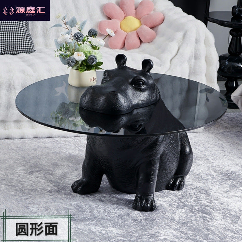 Designer stylish creative popular animal hippopotamus coffee table living room for home italian normcore tempered glass small coffee table