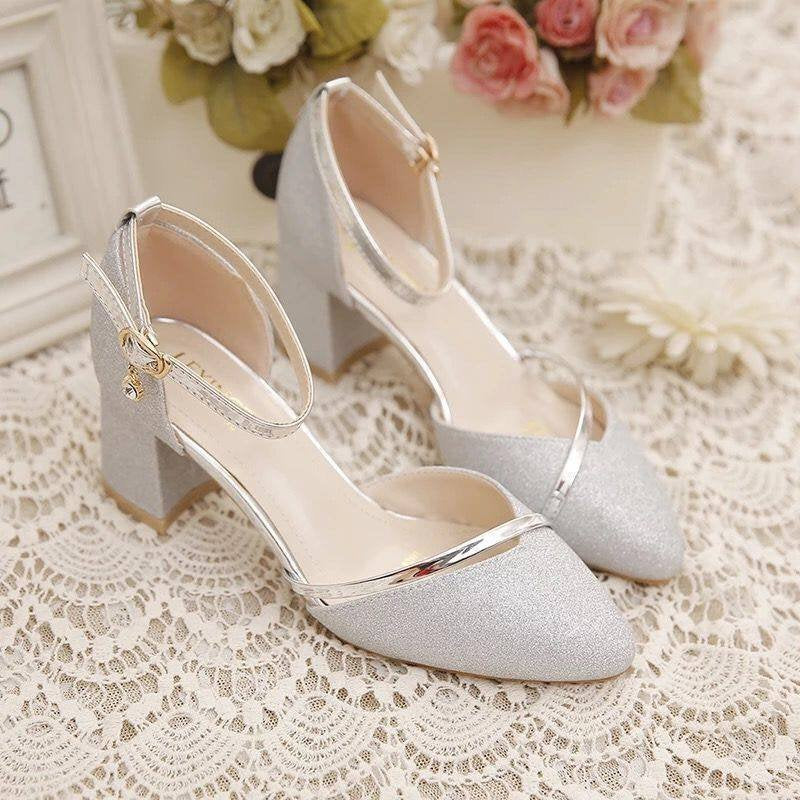 2021 summer new women's closed-toe sandals korean style pointed toe square heel chunky heel women's shoes one-strap buckle fashion sandals export