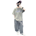 Boys' short-sleeve and pants set - summer lightweight style,  new collection, mid-to-large size children's activewear, trendy summer outfit, stylish and cool