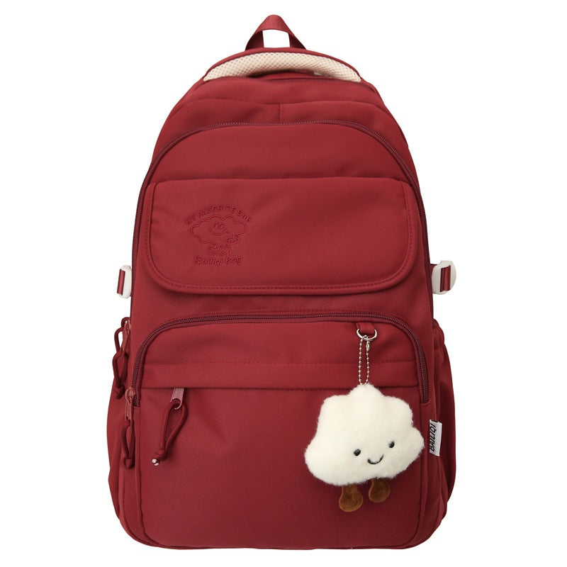 Backpack casual forest style fresh casual backpack cloud pendant preppy style high school student large capacity backpack
