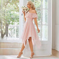 new cross-border summer fashion: european and american style  one-shoulder chiffon ruffle hem asymmetrical solid color dress