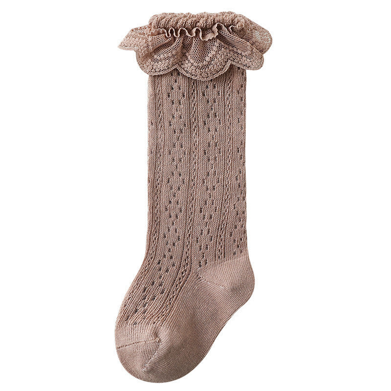 Babylon girl princess socks summer mesh breathable children's socks lace trim no-pinch high socks wholesale