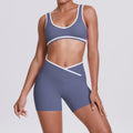 New arrival nude contrast colorpatchwork yoga clothes cross high waist butt lift shorts sports back suit running fitness clothes