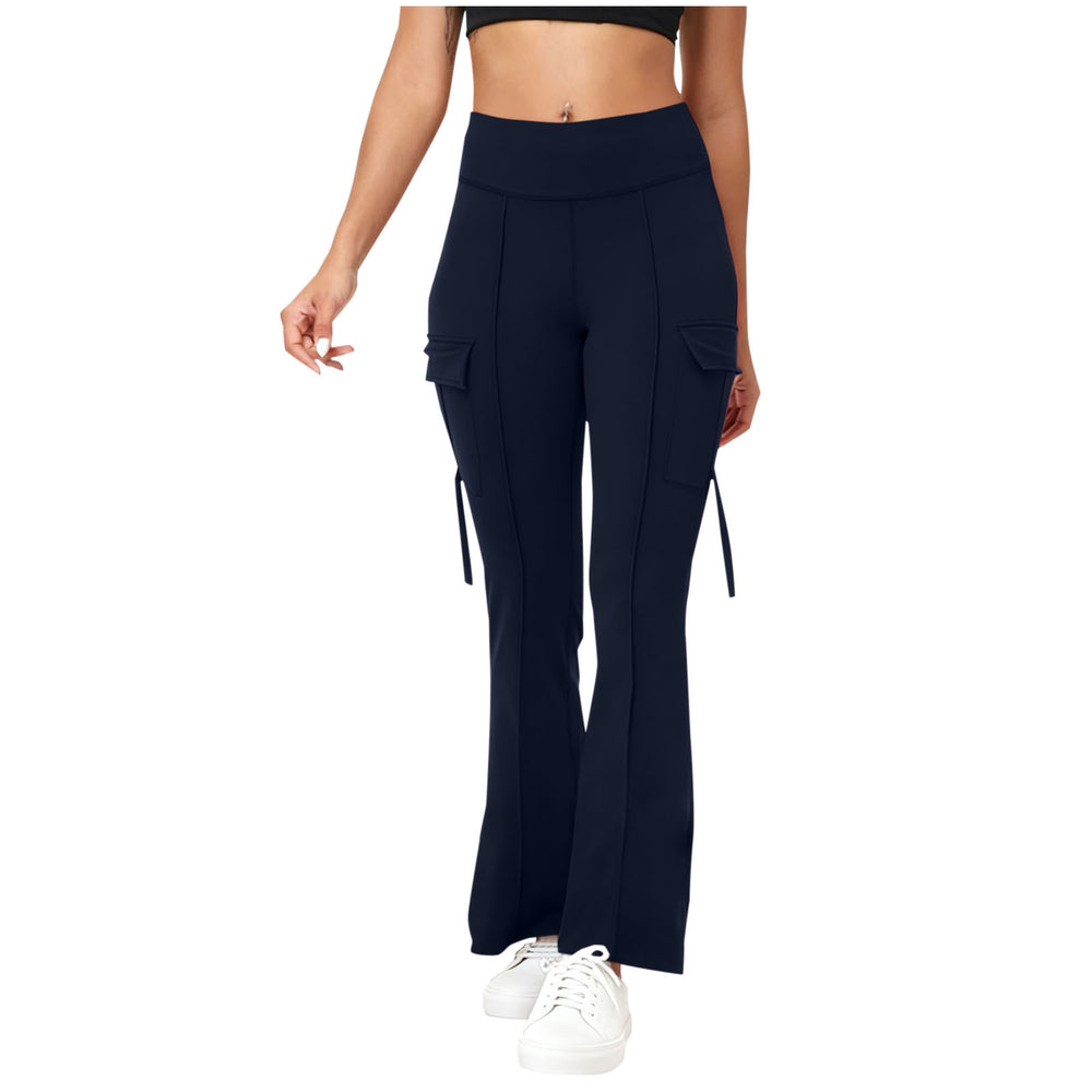 european and american cross-border  women's fashion trend solid color high-waisted belt pocket yoga pants