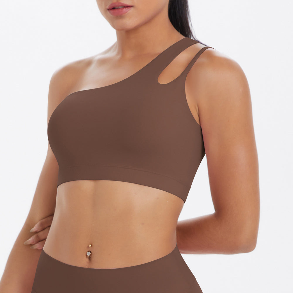 New arrival cross-border patchwork double-sided nylon brushed one-shoulder beautiful back sports intimates running fitness yoga wear vest for women