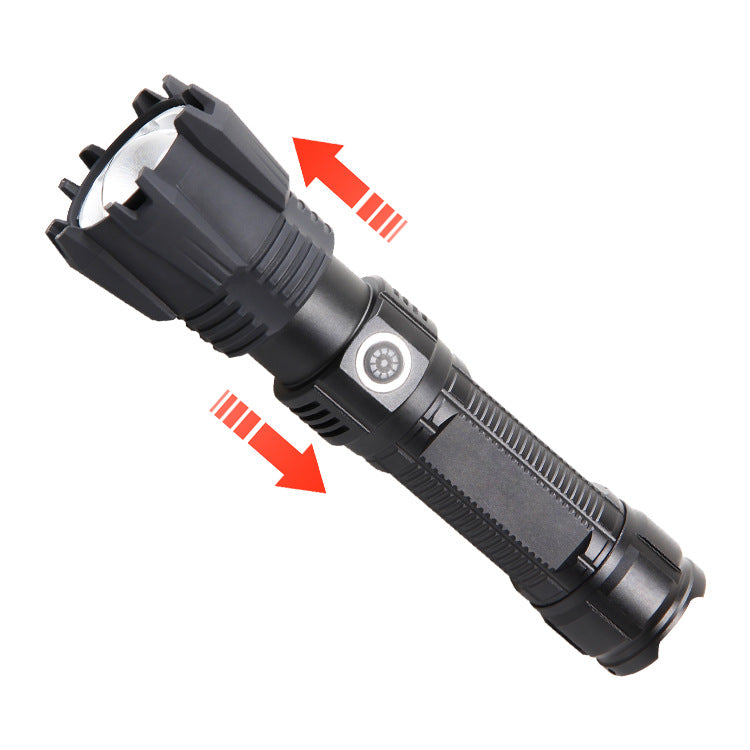 Cross-border new Jiugongge lamp beads strong light USB charging, telescopic zoom remote radiation power display LED flashlight