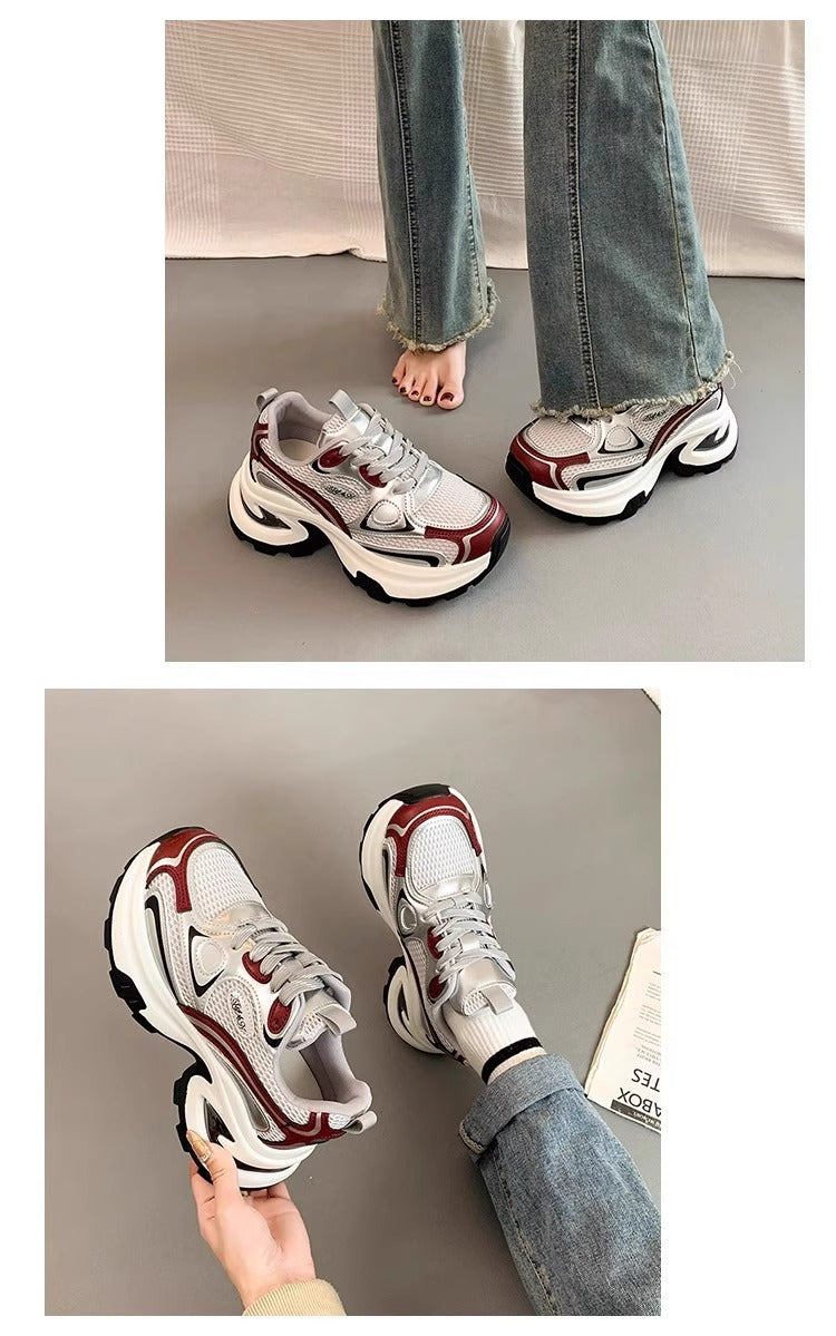 Mesh breathable chunky sneakers for women, 2026 summer new arrival, thick sole height increasing, lightweight, versatile, casual sports shoes, trendy