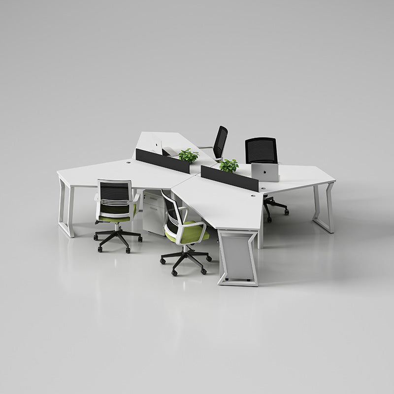 Office workstation desk set - creative 3-person irregular shaped desk and chair combination for multiple employees