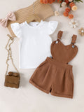 25 cross-border spring and summer fashionnew arrivalgirl round neck small flying sleeve tops heart design suspender shorts suitgirl