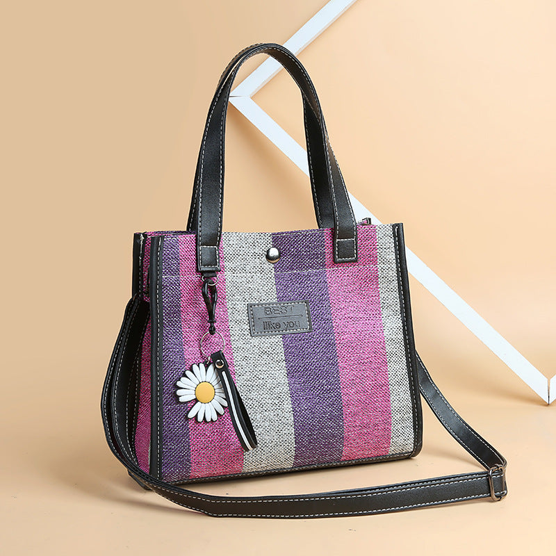 2024 new women's fashion shoulder bag crossbody bag canvas bag color block handbag minimalist versatile tote bag