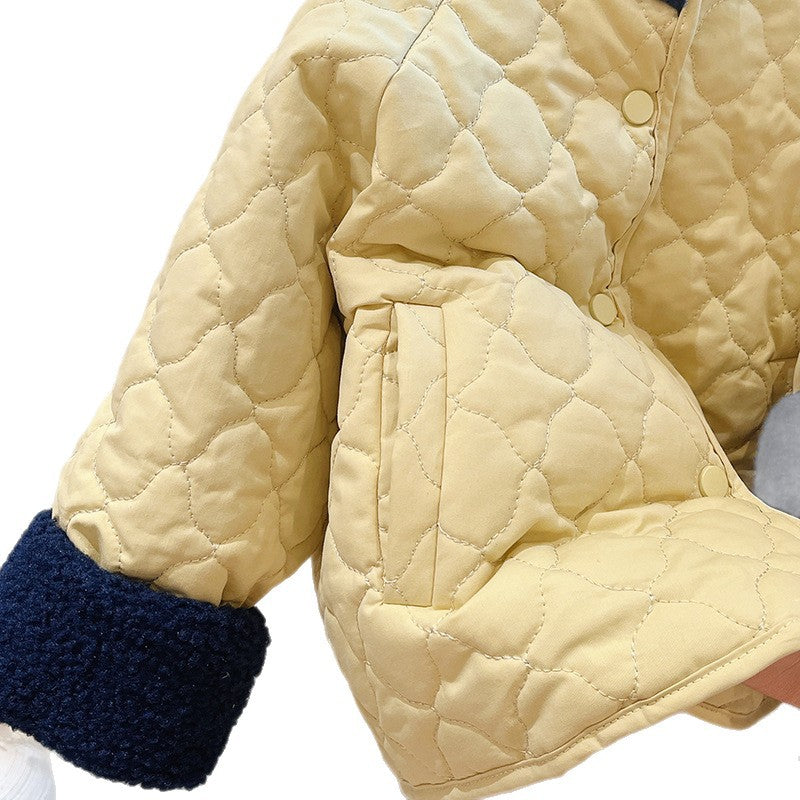 Girls' fall/winter new fashion thickened jacket, stylish casual baby outfit, reversible cotton coat, kids' loose-fit children's clothing