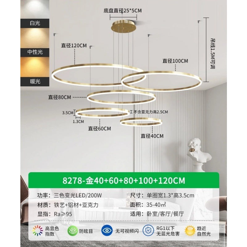 Circle of Light Living Room Chandelier French Postmodern Simple Light Luxury Dining Room Light Duplex Circle Hall Lighting 1