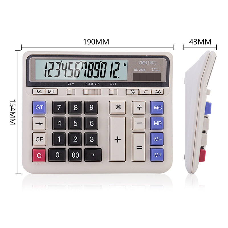 Deli 2135 Computer Keyboard Finance Banking Computer Dual Power Supply Solar Desktop Office Calculator Wholesale