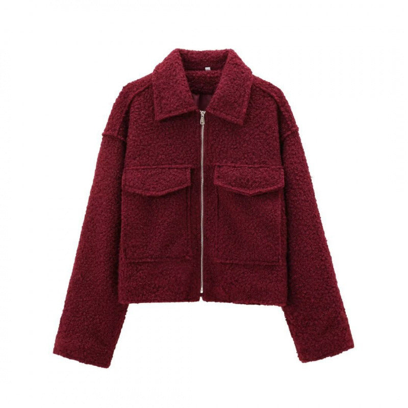 spring/autumn women's designer wool blend jacket: unique streetwear style, relaxed fit, cropped length