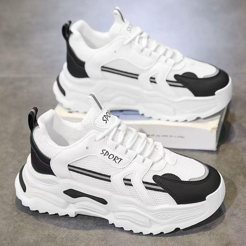 Men's white sneakers - winter breathable 2025 new mesh design, height increasing thick sole, athletic casual running dad shoes, trendy style