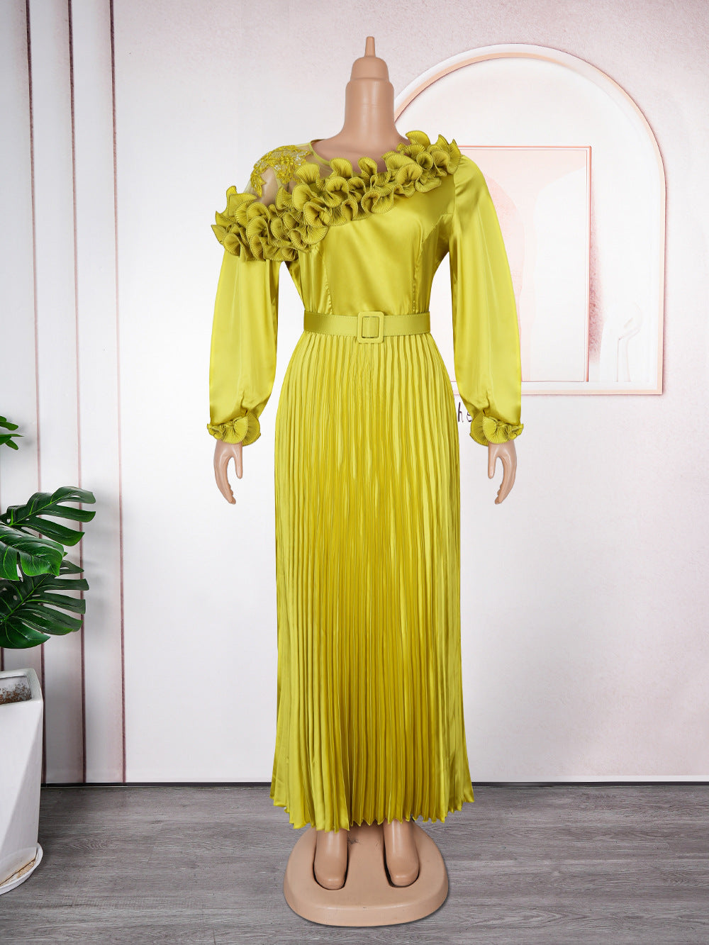 fashionfashionelegantlong sleevesdress african export plus size women's pleated skirt