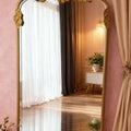 French retro full-length mirror, european-style solid wood carved floor mirror, bedroom wall-mounted gold vanity mirror, entryway mirror