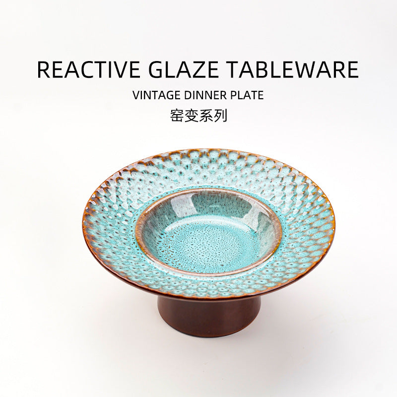 Vintage creative personalized ceramic high-footed plate - stylish stone texture dessert, pastry, and soup serving dish for restaurants and hotels