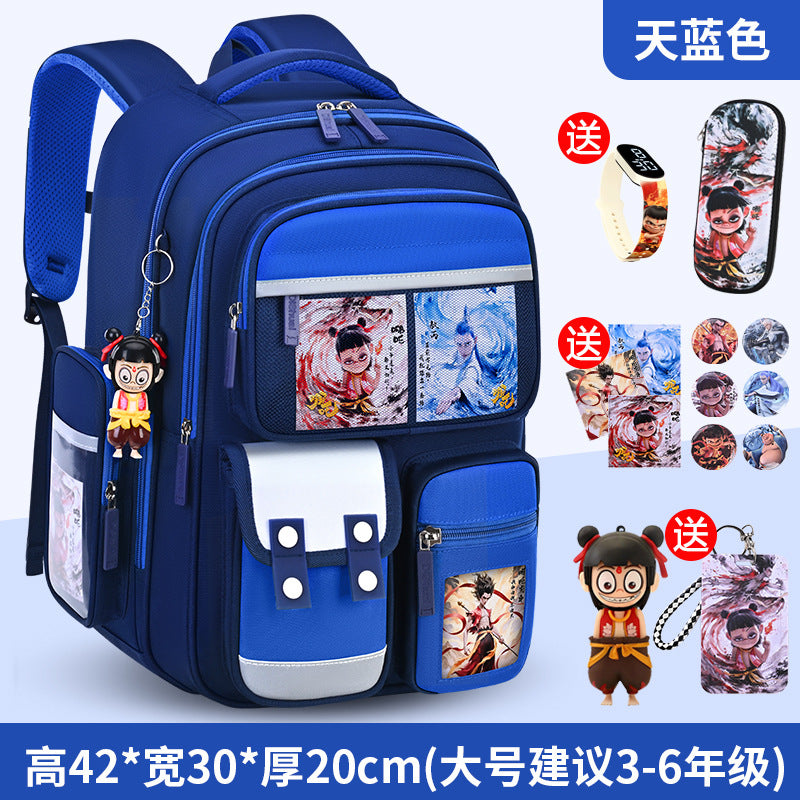 Nezha boy's schoolbag - lightweight, spine-protecting backpack for elementary school students (grades 1-6), suitable for boys and girls