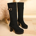 suede slimming look high-heeled fashion boots autumnew arrival thick heel plus size belt buckle retro boots for women