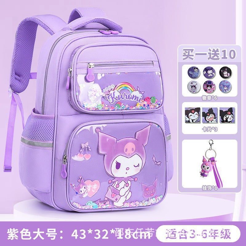 cartoon school backpack for elementary school students, grades 1-6 - quicksand cute girl kuromi fun backpack