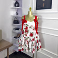 European and american cross-border women's fashion  spring new sleeveless printed double shoulder bow tie ruched mini dress