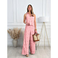 Amazon  summer french style embroidered cutout v-neck tank top + wide-leg straight-leg pants set