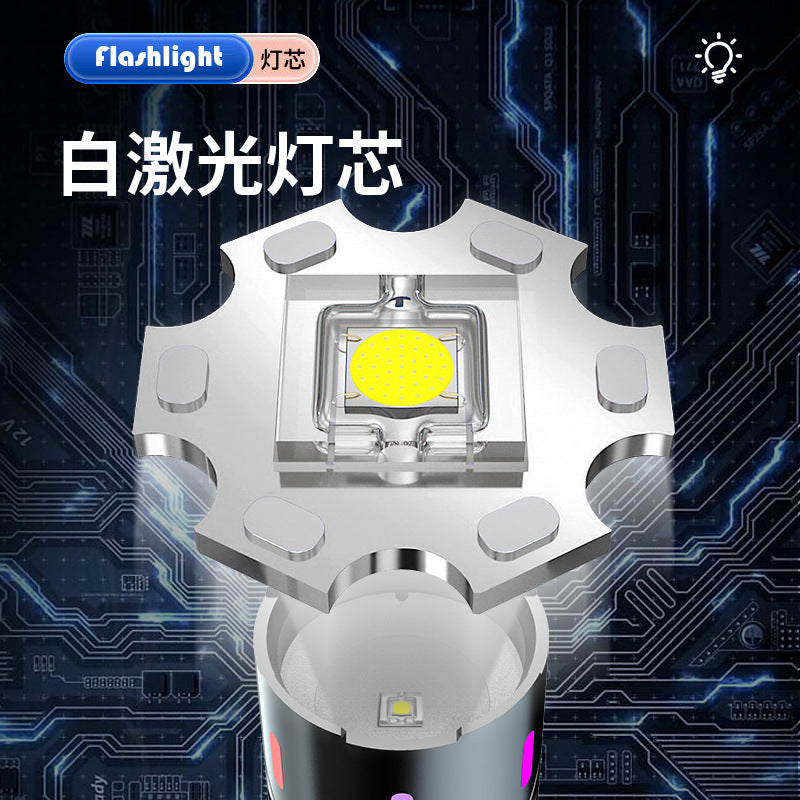 Cross-border new LED strong light USB charging flashlight, super bright long-range high-power white laser digital flashlight