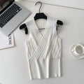 Sense of designniche style chicelegantv-neck knitting vest women's  spring and summerpure color sleeveless silmslimming looktops