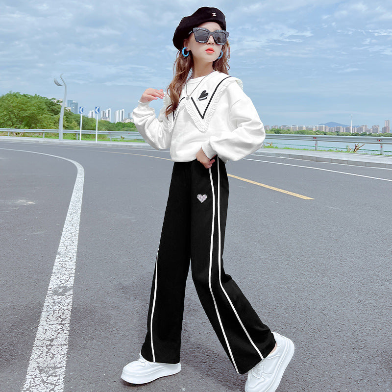 Girls' spring/autumn  new stylish tracksuit set - girls' casual wide-leg pants two-piece outfit for big girls and children