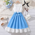 summergirldress sleeveless vest patchwork pink a-line skirt fungus edge hem kids long skirt