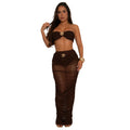 C7529 cross-border   fashion women's sexy bandeau see-through mesh maxi dress two-piece set