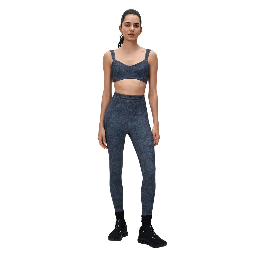 Vintage denim style sports bra high waist tight stretch running training fitness pants sports yoga suit women
