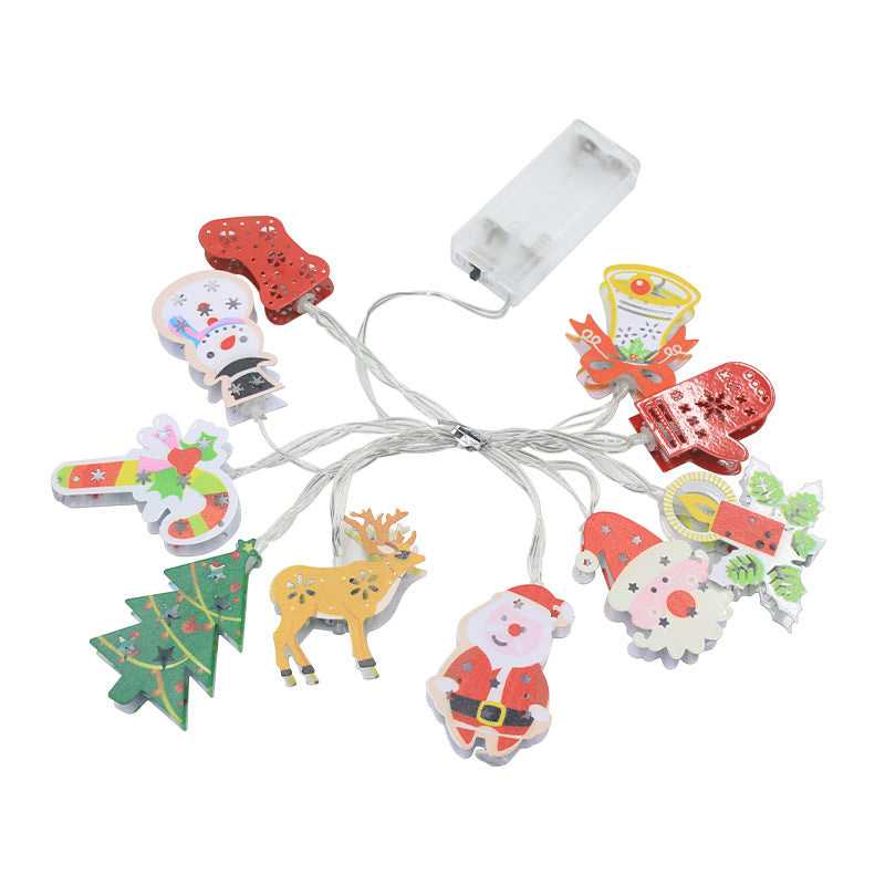 Cross-border LED light string holiday lights Christmas tree deer bells snowflake old man Christmas wrought iron pendant decorative lights