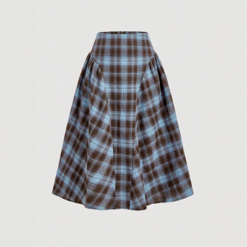 plaid pleated casualpreppy style skirt blue plaid autum skirt
