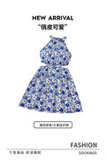 summer romantic sweet country style floral dress - export quality, mid-to-large size, cutout waist tank dress for girls