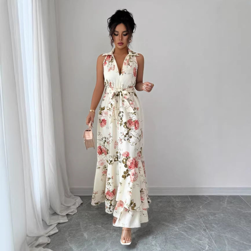 Amazon independent station export long skirt  summer new european and american cross-border women's printed sleeveless dress