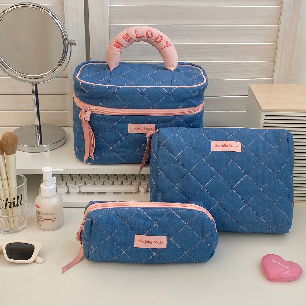 Rustic floral makeup bag - large capacity cosmetic organizer, portable handheld toiletry bag, makeup pouch for students