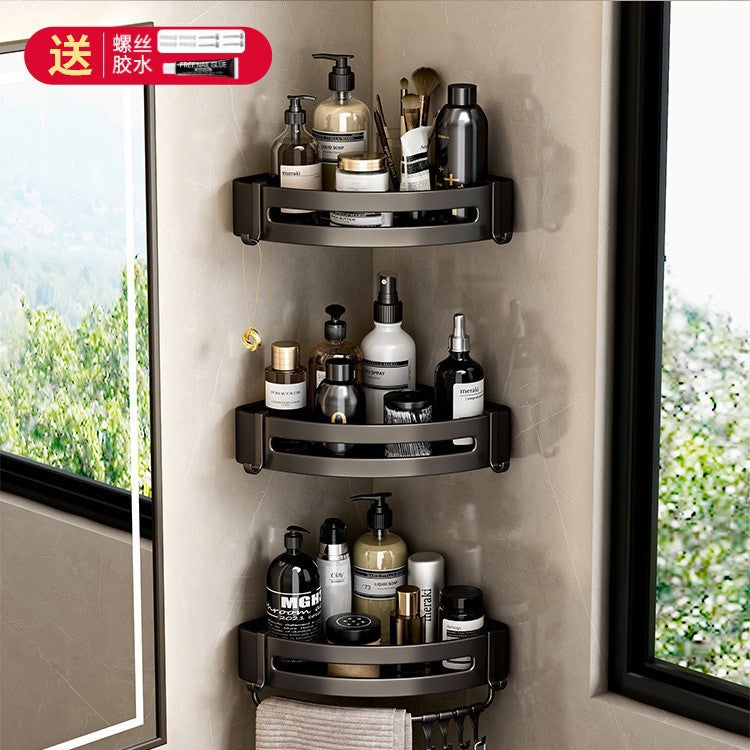 Bathroom black corner shelf, no punching, bathroom, washroom, bathroom, storage rack, tripod, corner storage rack
