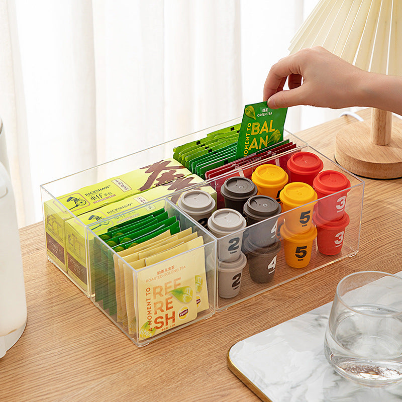 Office coffee tea bag desktop storage box transparent plastic sundries stationery cosmetics mobile phone case storage box