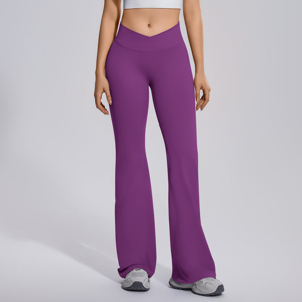 fully matte nylon cross high waist peach hip flared pants seamless quick-drying yoga fitness wide-leg pants for women