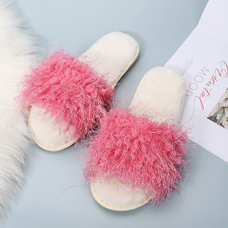 New one-strap plush slippers - amazon cross-border cotton slippers - candy colors - autumn/winter korean style casual fuzzy slippers for women
