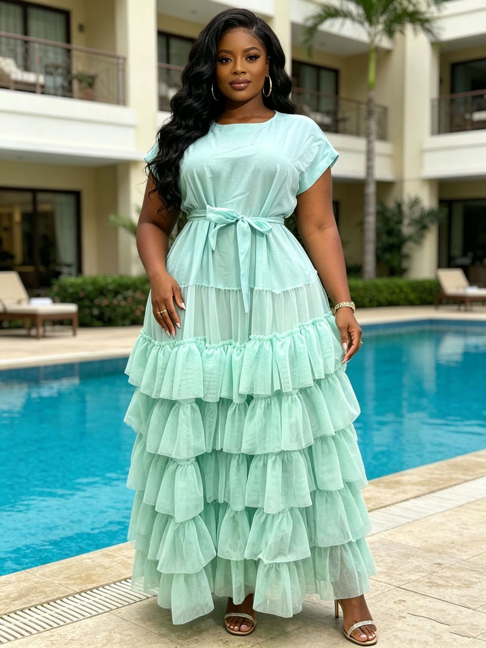 supply cotton feel round neck sleeveless double layer looseplaid cake tutu skirt dress african long skirt women's clothing