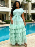 supply cotton feel round neck sleeveless double layer looseplaid cake tutu skirt dress african long skirt women's clothing