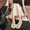Women's plus size bow accent loafers - round toe, flat, slip-on, comfortable flats