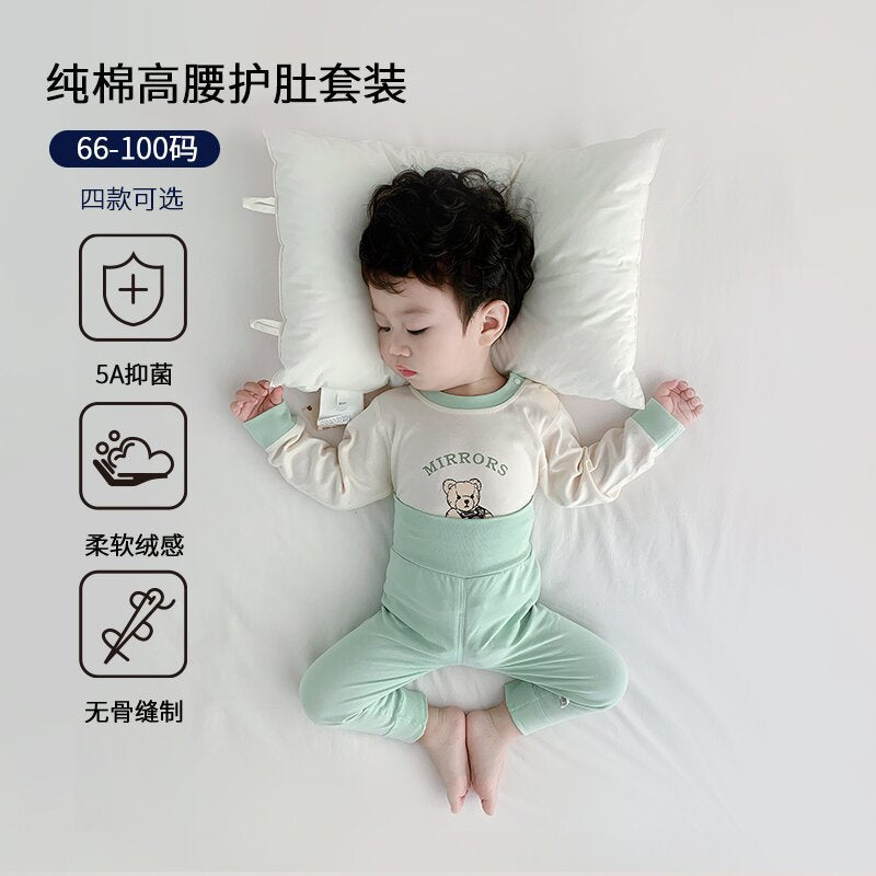 Baby heattechintimatessuit autumn clothes long-sleeve pure cotton infant high waist belly protection suit kids separates bottom spring & fall