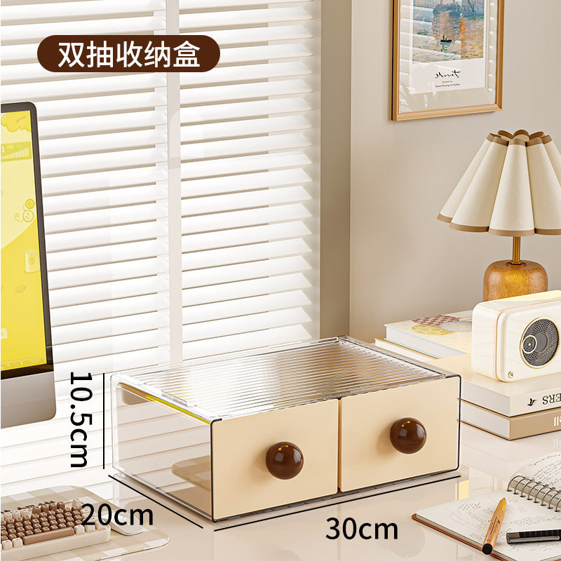 Desktop Stationery Storage Box Handmade Ledger Drawer Shelf Desk Station Organizing Box Dust-proof Storage Box