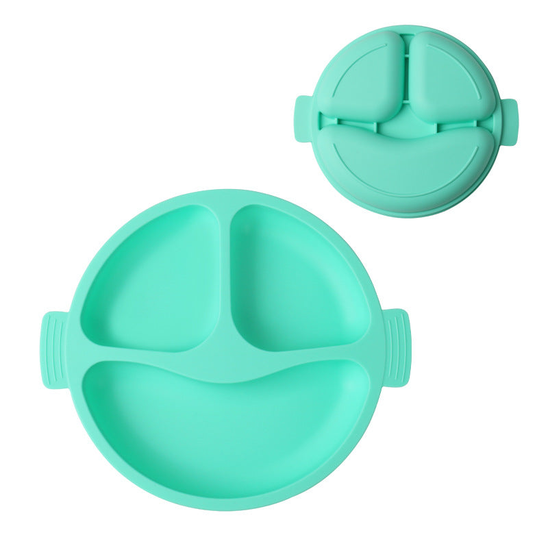 Children's silicone tableware Infants and toddlers Smiley face Three-grid plate Baby feeding complementary food bowl Spot silicone tableware set